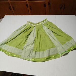 Sara Jane Vintage Green & White Pleated Circle Midi Skirt Sz 10 Ribbon Trim